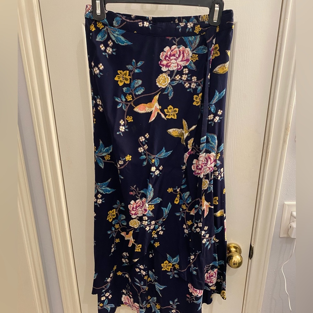 Blue floral high low maxi skirt